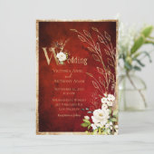 Invitation Mariage de script rustique Gold Red Floral (Debout devant)