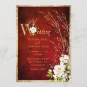 Invitation Mariage de script rustique Gold Red Floral (Devant)