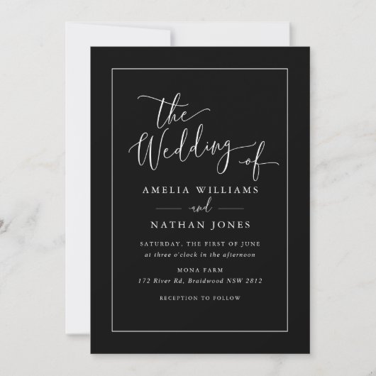 Invitation Mariage de script rustique noir simple (Devant)