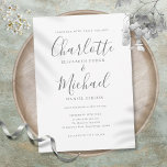Invitation Mariage de script signature simple et élégant<br><div class="desc">Doté de noms de style signature,  cet élégant faire-part de mariage gris et blanc peut être personnalisé avec vos informations en lettres gris chic. Conçu par Thisisnotme©</div>