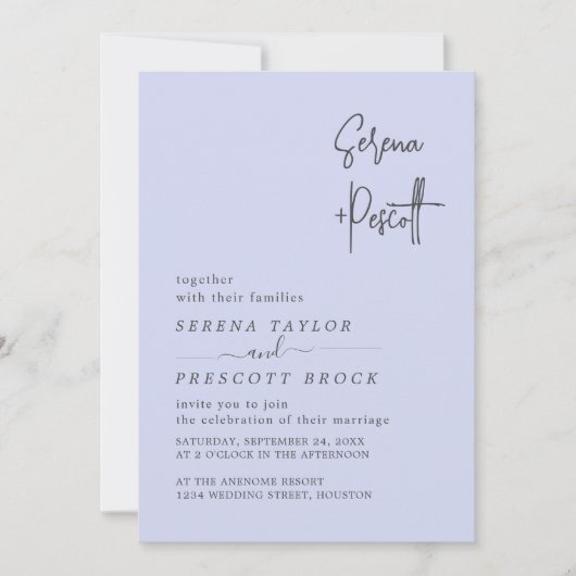 Invitation Mariage de script simple (Devant)