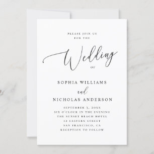 Invitation Mariage de script simple en noir et blanc élégant