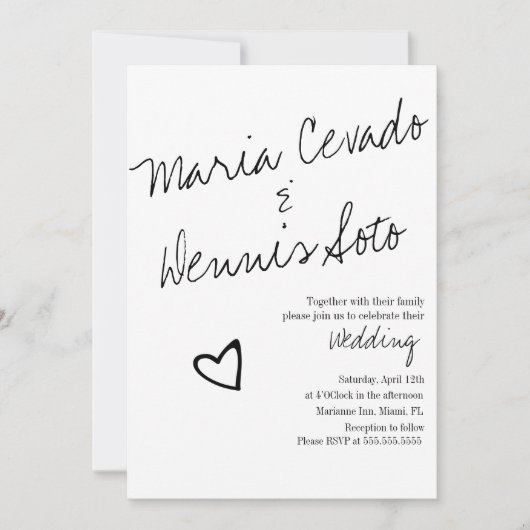 Invitation Mariage de script simple Floating Heart Letting (Devant)