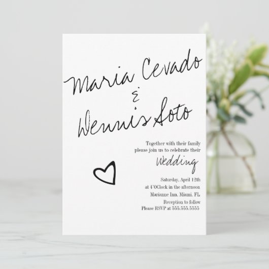 Invitation Mariage de script simple Floating Heart Letting (Debout devant)