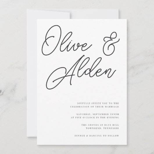 Invitation Mariage de script surdimensionné noir et blanc (Devant)
