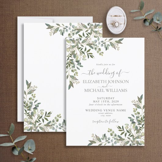 Invitation Mariage de script tendance Eucalyptus Greenery
