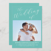 Invitation Mariage de script Turquoise minimaliste photo (Devant / Derrière)