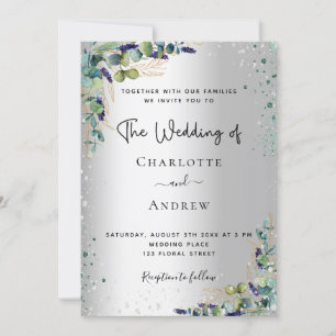 Invitation Mariage de script vert Eucalyptus Argent