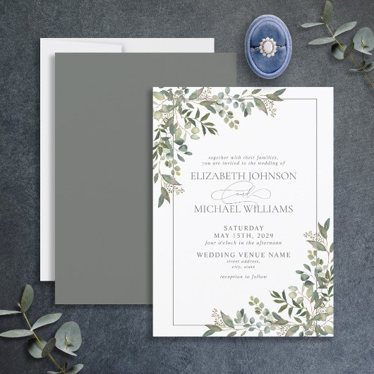 Invitation Mariage de script vert Eucalyptus Botanical Sage