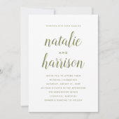 Invitation Mariage de script vert olive moderne simple (Devant)