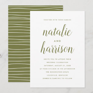 Invitation Mariage de script vert olive moderne simple