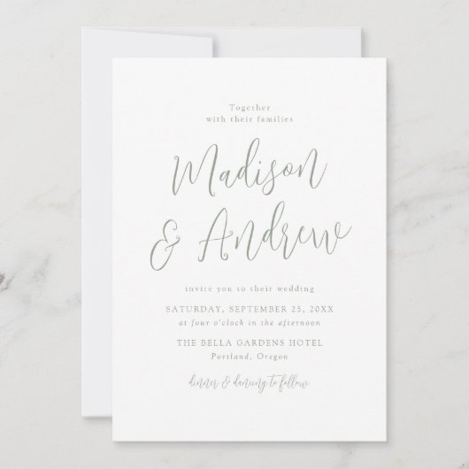 Invitation Mariage de script vert Sage simple (Devant)