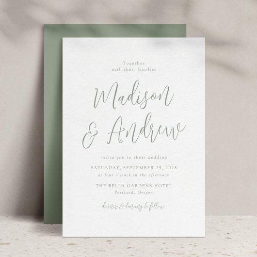 Invitation Mariage de script vert Sage simple