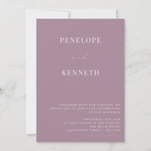 Invitation Mariage de script violet classique élégant Dusty (Devant)