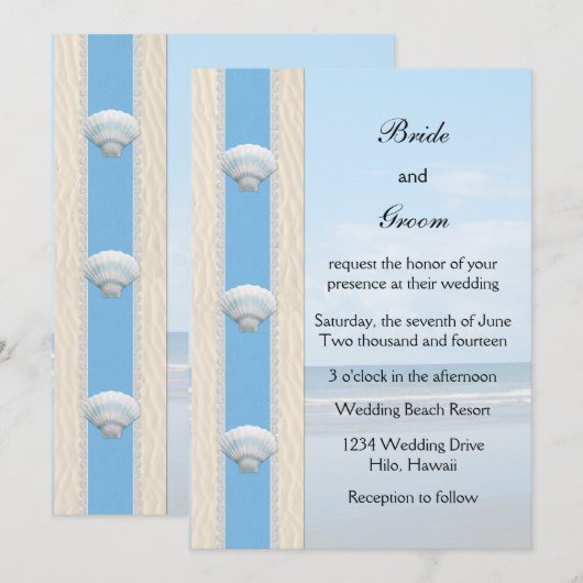 Invitation Mariage de Seashell Beach (Devant / Derrière)