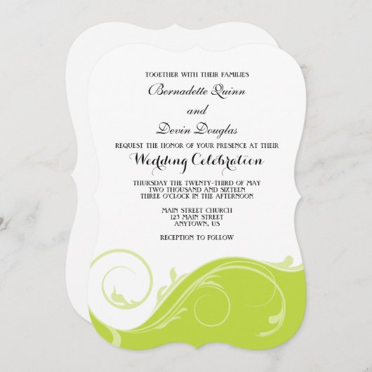 Invitation Mariage de serrure de fleurs vert citron invite (Devant / Derrière)