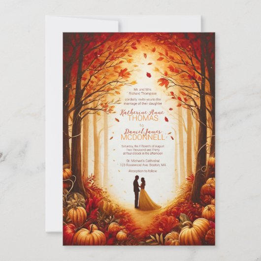 Invitation Mariage de silhouette de récolte d'automne enchant (Devant)