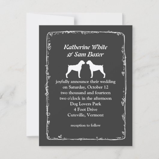 Invitation Mariage de silhouettes de chien de boxe (Devant)