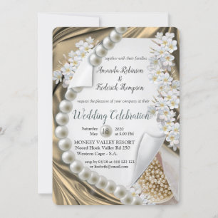 Invitation Mariage de soie d'or et perles d'ivoire