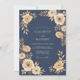 Invitation Mariage de soirée aristocratique bleu marine
