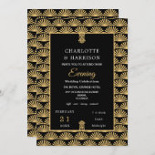 Invitation Mariage de soirée Art Déco Classy Black Gold (Devant / Derrière)