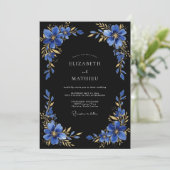 Invitation Mariage de soirée bleu royal doré (Debout devant)