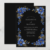 Invitation Mariage de soirée bleu royal doré (Devant / Derrière)