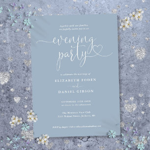 Invitation Mariage de soirée de fête de script de coeur bleu