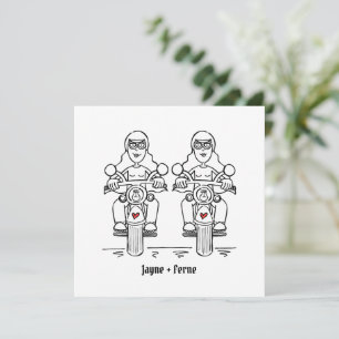 Invitation Mariage de soirée de moto de motard de deux mariée