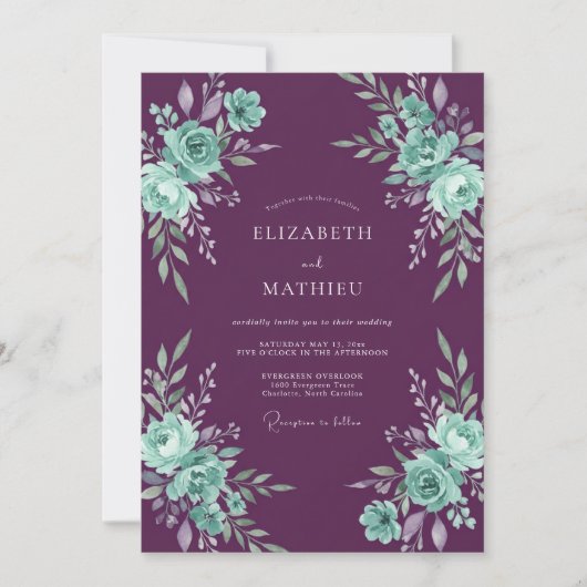 Invitation Mariage de soirée dramatique aux tons prune (Devant)