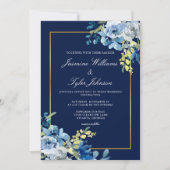 Invitation Mariage de soirée élégant avec des fleurs dorées e (Devant)