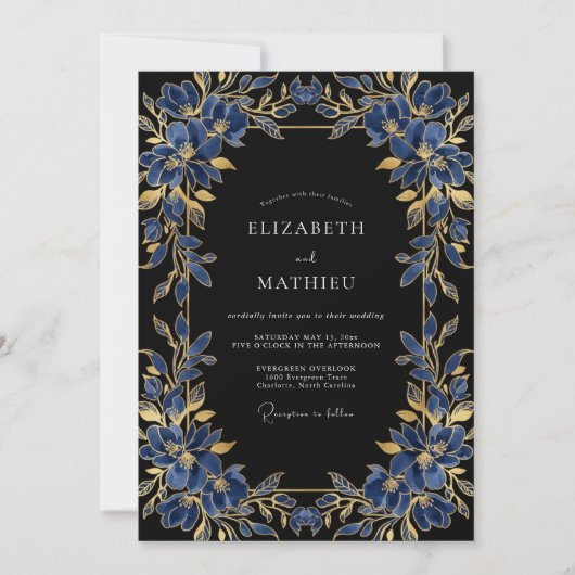 Invitation Mariage de soirée impérial bleu marine (Devant)