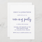 Invitation Mariage de soirée moderne Marine Blue Script (Devant / Derrière)