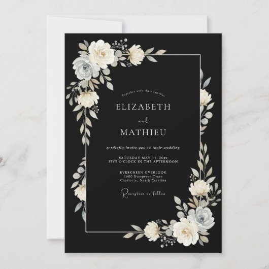 Invitation Mariage de soirée noir sophistiqué (Devant)