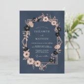 Invitation Mariage de soirée opulent bleu marine (Debout devant)