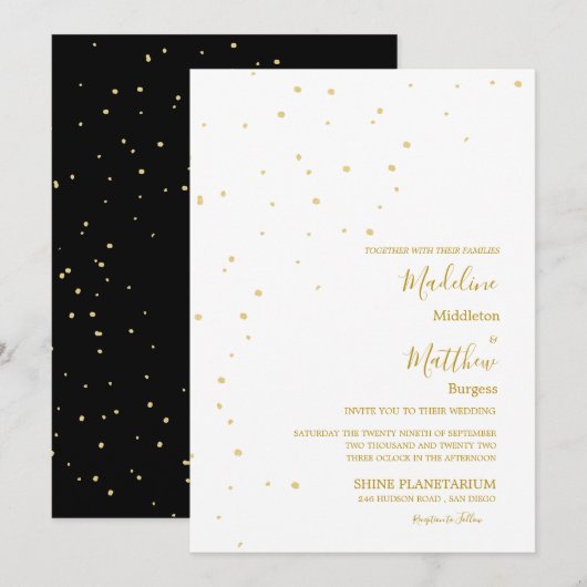Invitation Mariage de soirée Or Astral Taches Soirée Noire (Devant / Derrière)