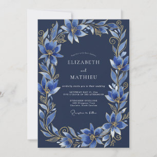 Invitation Mariage de soirée orné bleu marine