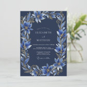 Invitation Mariage de soirée orné bleu marine (Debout devant)