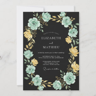 Invitation Mariage de soirée orné de vert menthe