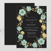 Invitation Mariage de soirée orné de vert menthe (Devant / Derrière)