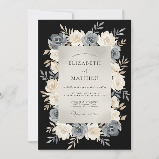Invitation Mariage de soirée raffiné noir (Devant)