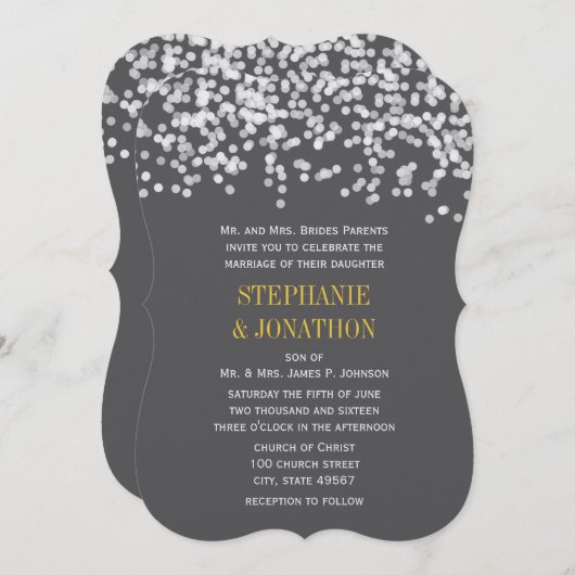 Invitation Mariage de soirée romantique gris et jaune (Devant / Derrière)