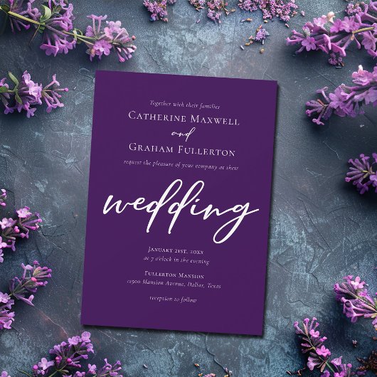 Invitation Mariage de soirée violet foncé