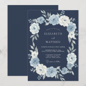 Invitation Mariage de solstice bleu marine (Devant / Derrière)