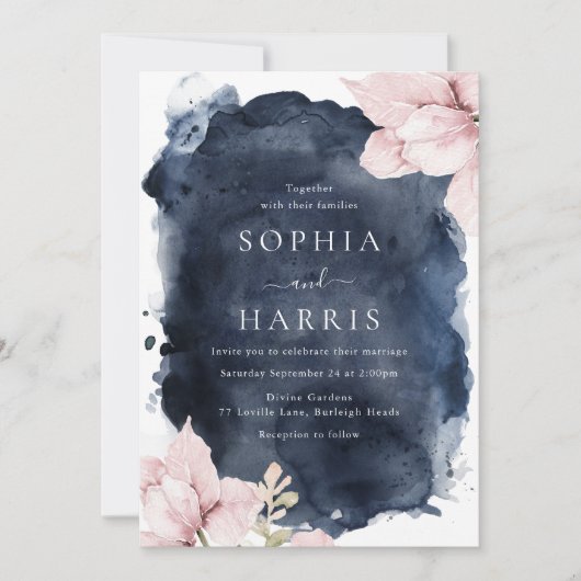 Invitation Mariage de splash de la marine floue (Devant)