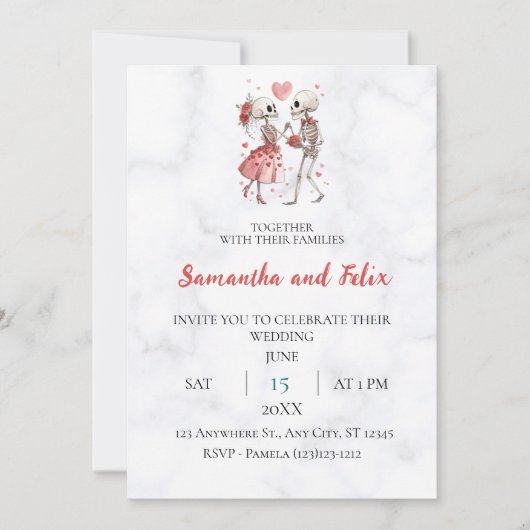 Invitation Mariage de squelette ballon marbre (Devant)