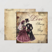 Invitation Mariage de squelette gothique rustique d'Halloween (Devant / Derrière)