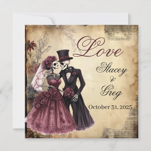 Invitation Mariage de squelette gothique rustique d'Halloween (Devant)