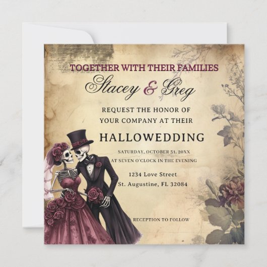 Invitation Mariage de squelette gothique rustique d'Halloween (Devant)