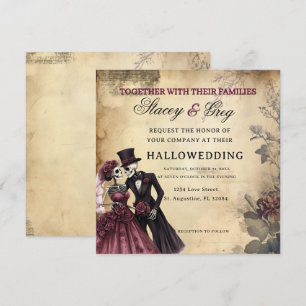 Invitation Mariage de squelette gothique rustique d'Halloween